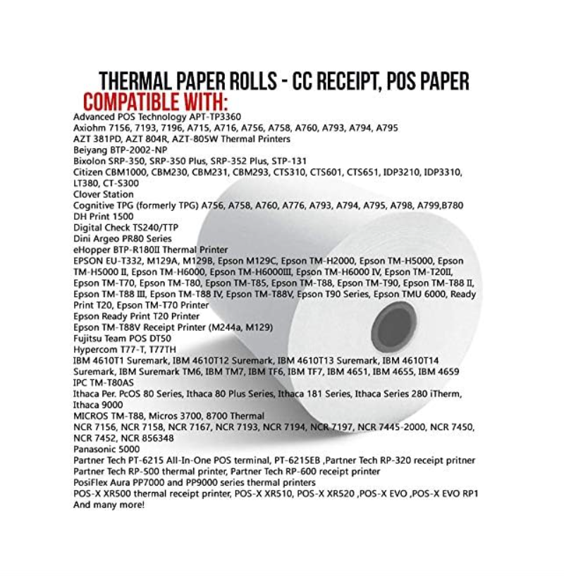 3 1/8" x 273' Thermal Receipt Paper Rolls (50 count)
