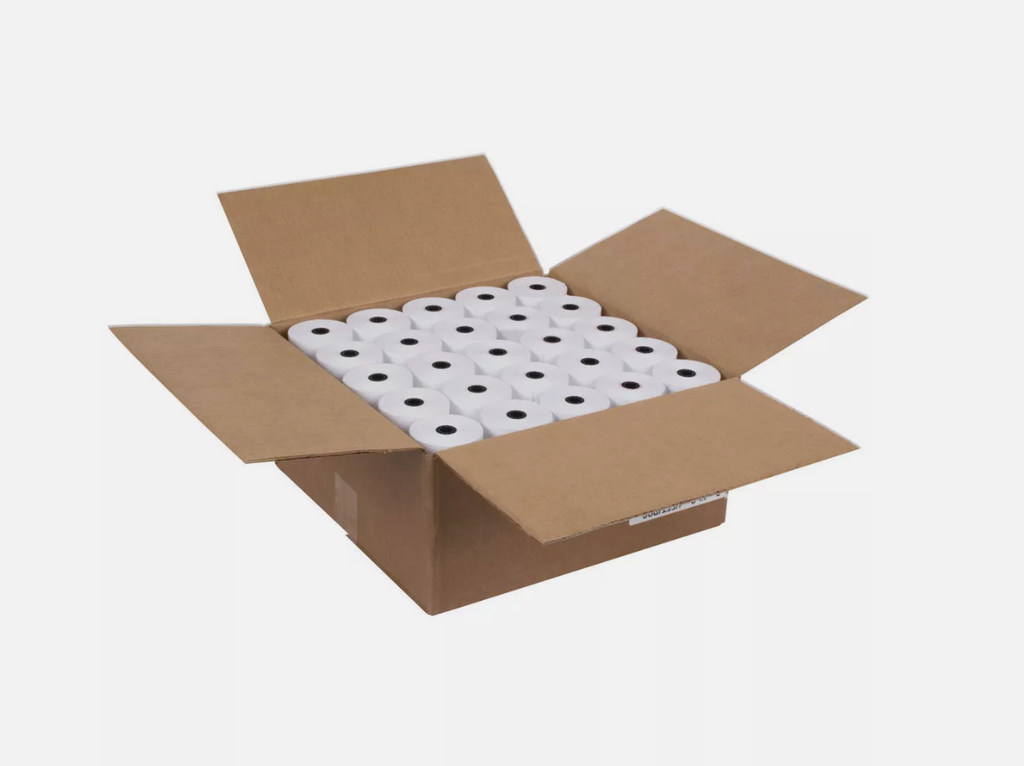POS Supply's 3” x 90’ 2-ply carbonless white/canary (10 Rolls/Case)